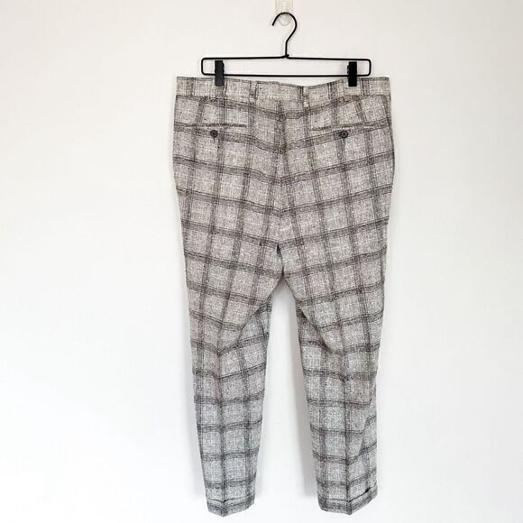 Suitsupply Men’s Textured Linen Blend Havana FL Cream Grey Black Check Windowpan - Picture 3 of 16